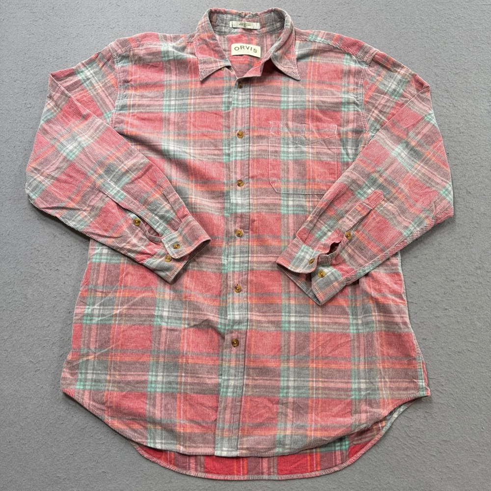 Orvis Corduroy Shirt Men's XL Multicolor Plaid Long Sleeve Button Down Cowboy